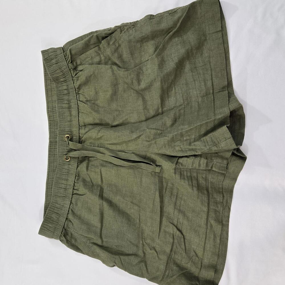 Nautica Linen Blend Comfortable Olive Green Casual Shorts Womens Size M